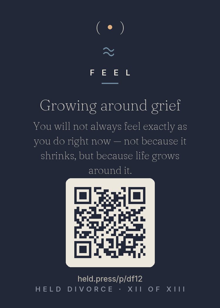 The back of Growing around grief — with the code that opens this room