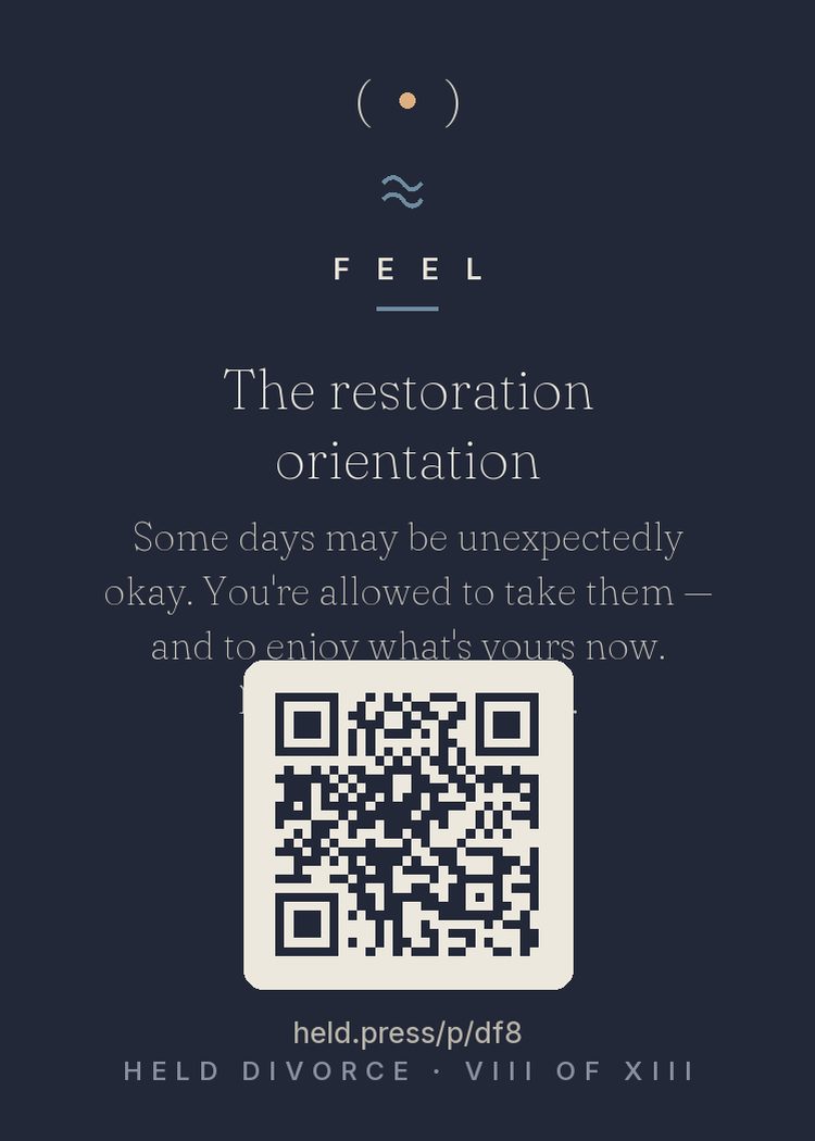 The back of The restoration orientation — with the code that opens this room