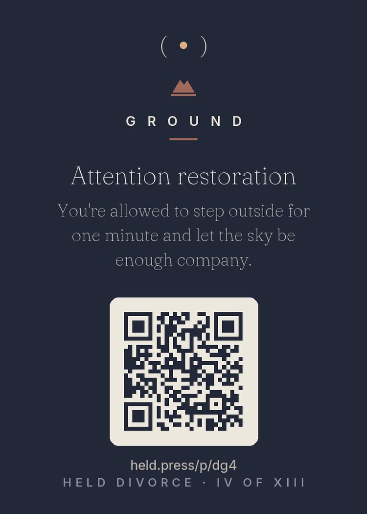 The back of Attention restoration — with the code that opens this room