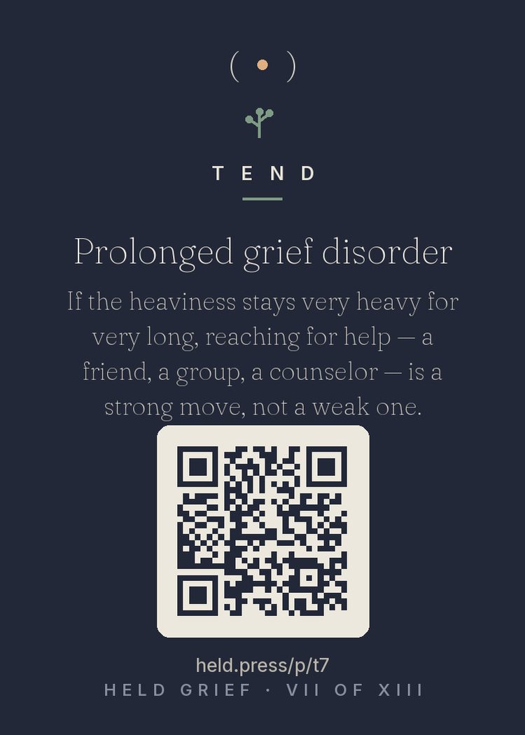 Prolonged grief and effective help — Most grief, given support and time, softens on its own — Bonanno's research shows resilience is common. But when grief stays unmoving and consuming for many months, clinicians now recognize prolonged grief disorder, and grief-specific therapies show strong results for it. The teaching is a threshold, not a deadline: too heavy, too long, means borrow help. Asking early is what the evidence recommends. Strength includes knowing when to get a rope.