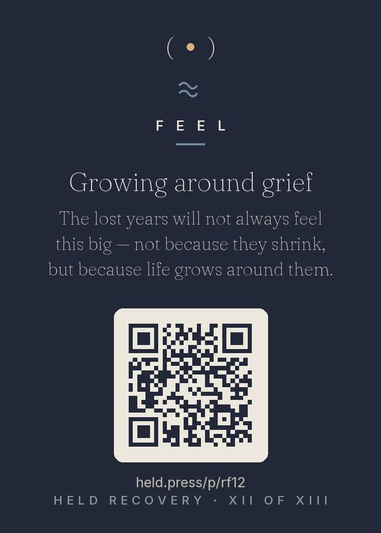 The back of Growing around grief — with the code that opens this room