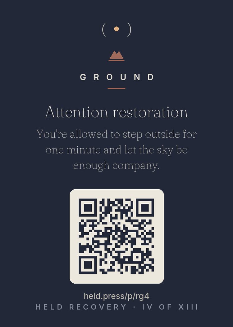 The back of Attention restoration — with the code that opens this room