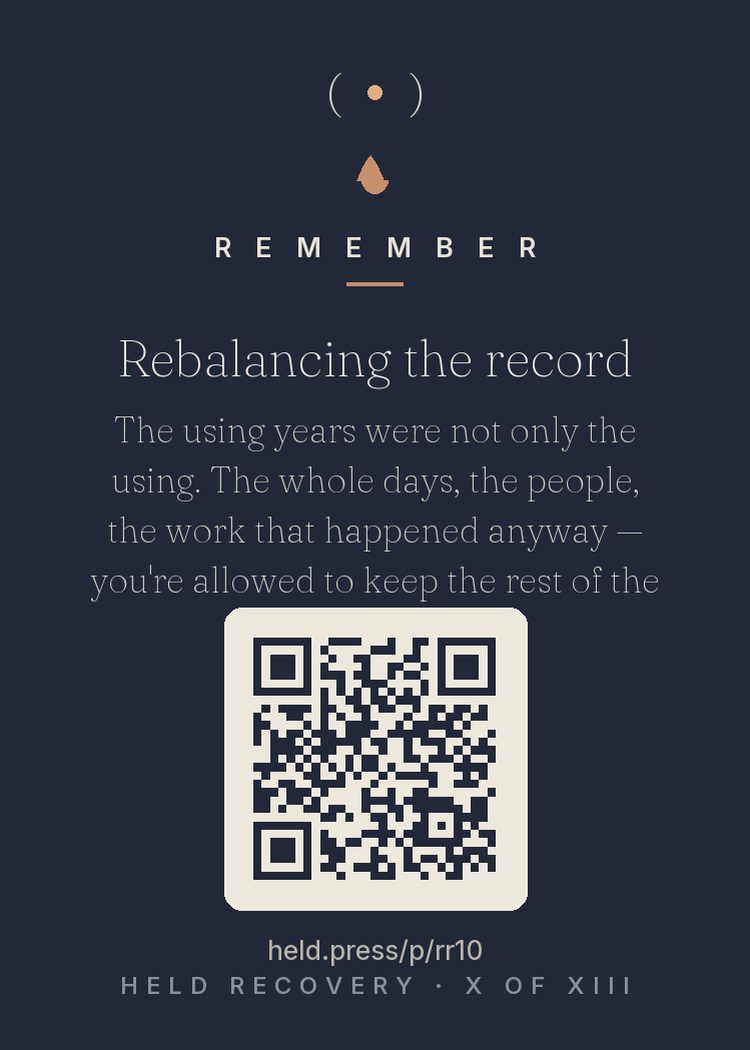 The back of Rebalancing the record — with the code that opens this room