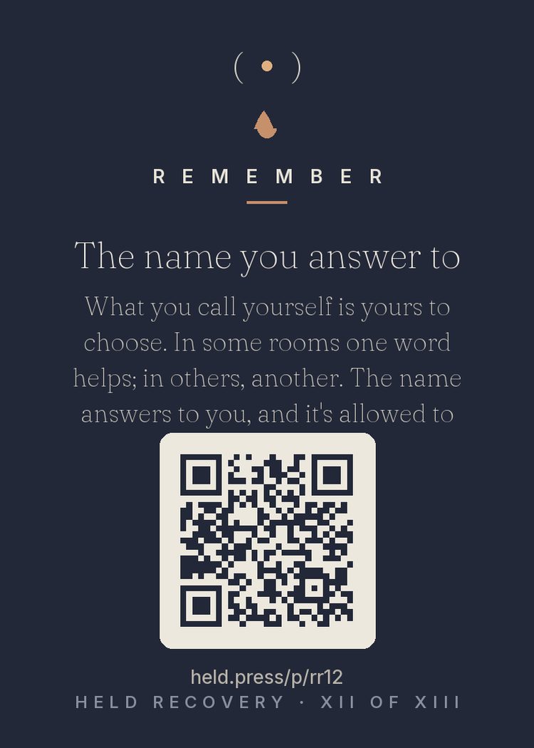 The back of The name you answer to — with the code that opens this room