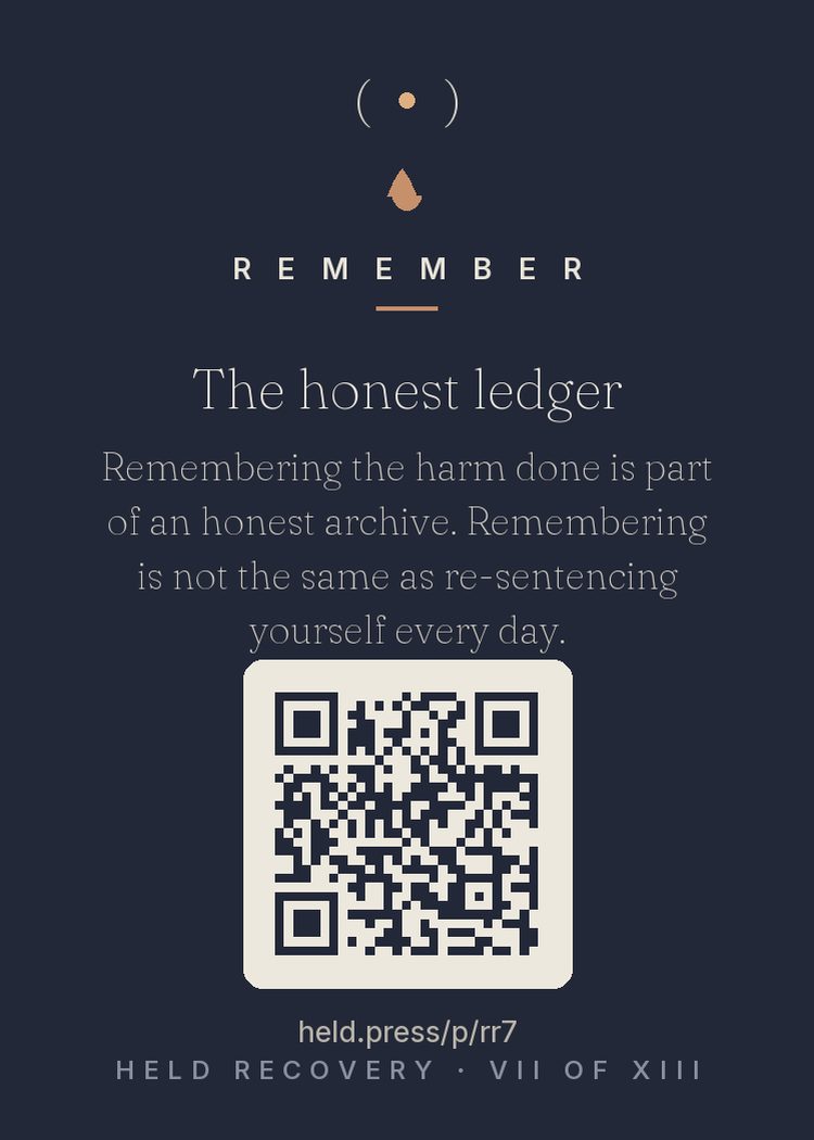 The back of The honest ledger — with the code that opens this room