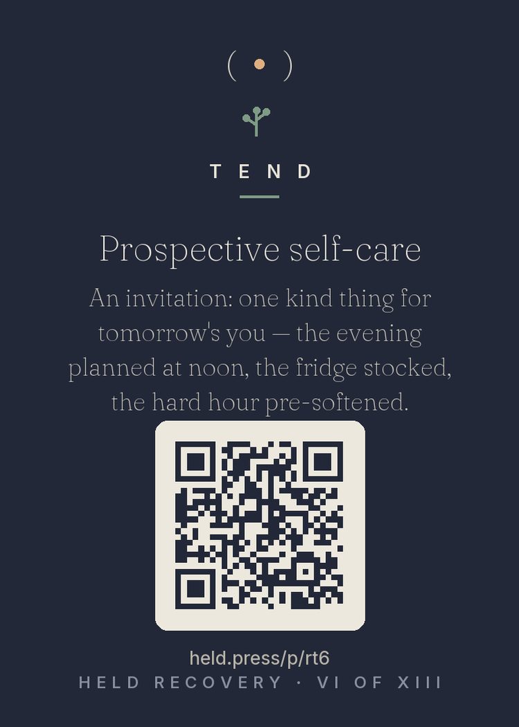 The back of Prospective self-care — with the code that opens this room