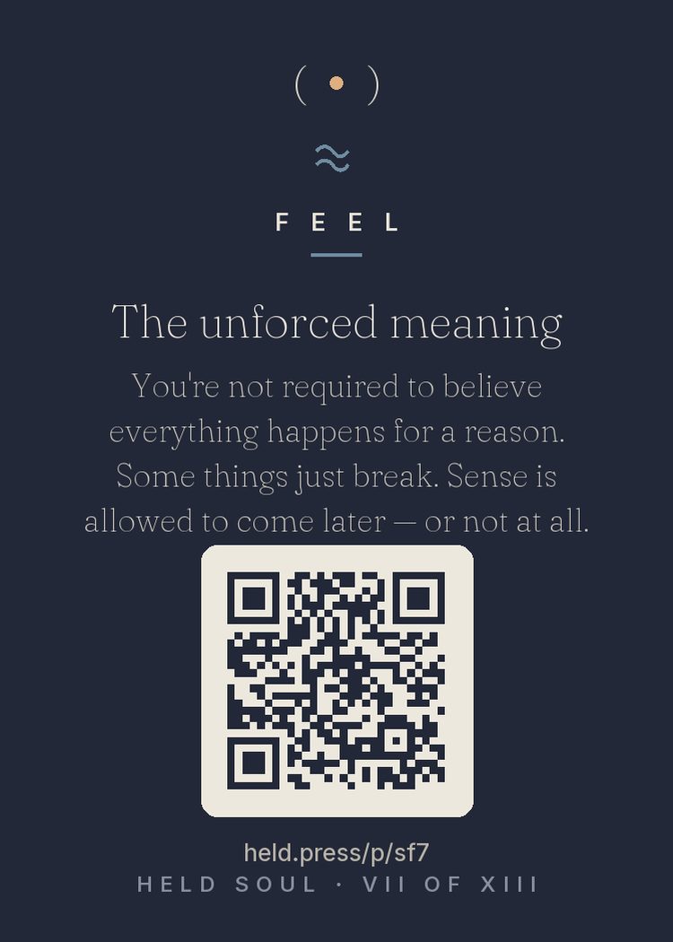 The back of The unforced meaning — with the code that opens this room