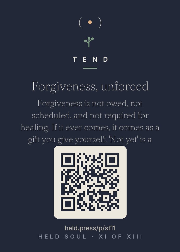 The back of Forgiveness, unforced — with the code that opens this room