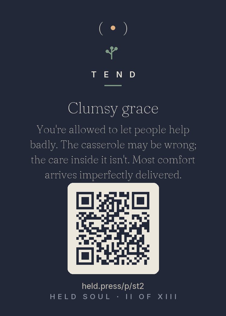 The back of Clumsy grace — with the code that opens this room
