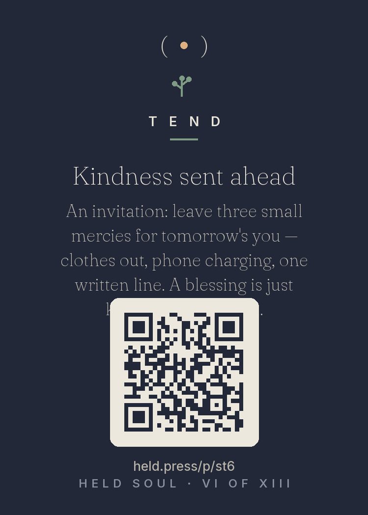 The back of Kindness sent ahead — with the code that opens this room